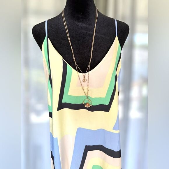 Anthropologie Maeve Abstracted Geometric Colorblock Maxi Shift Slip Dress Size S - Picture 4 of 14